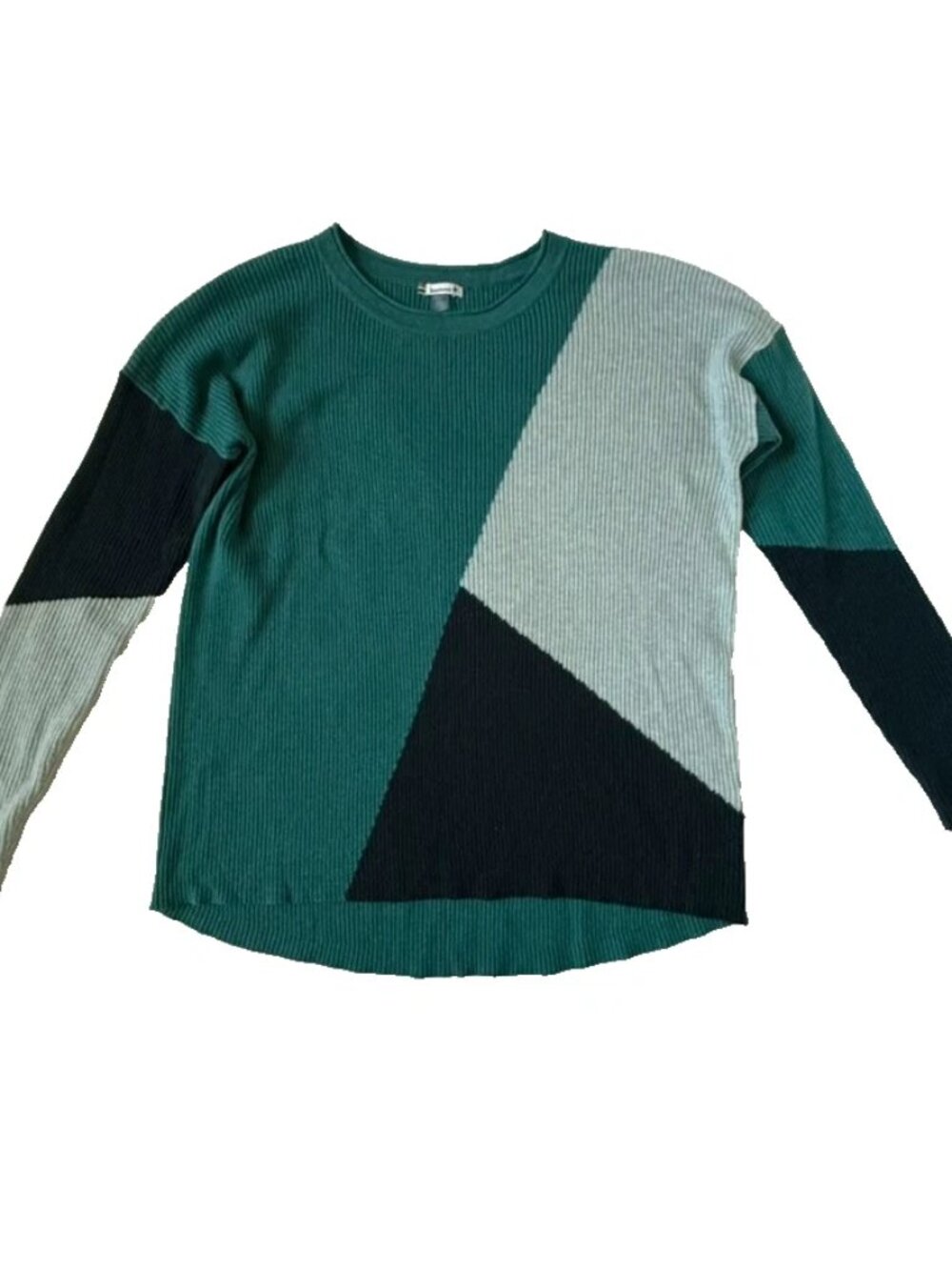Smartwool Womens L Colorblock Ribbed Pullover Sweater Blue Turquoise Long Sleeve
